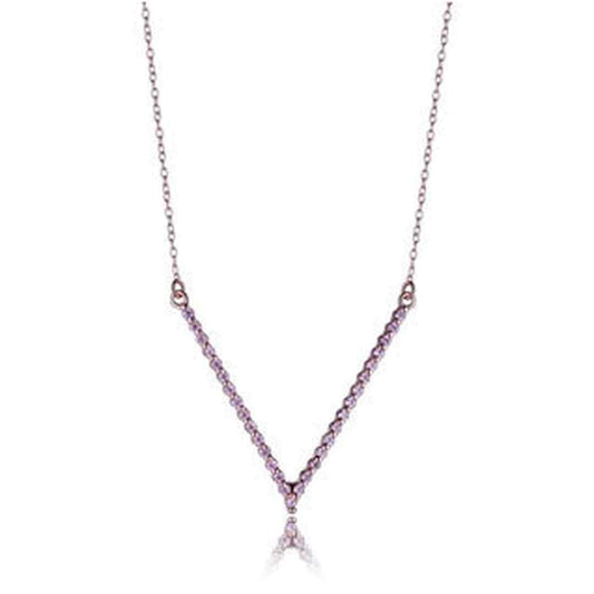 Sterling Silver Rose Gold Plated "V" Shaped Cubic Zirconia Necklace 18" with 2" extender