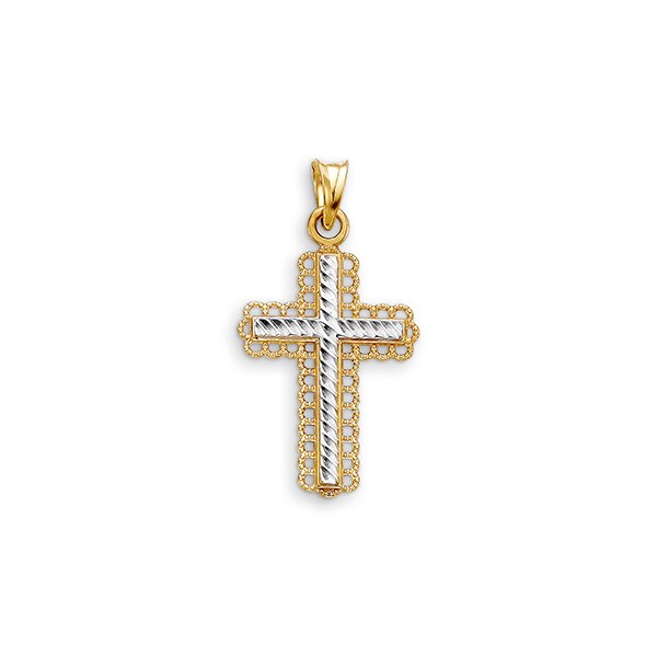 10K Two Tone Gold Faith Charm Pendant (Model BEL