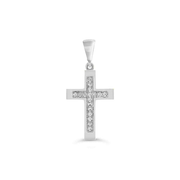 10KT White Gold Cross with CZs