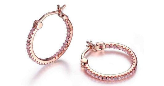 Sterling Silver Rose Gold Plated Inside Out Pink Cubic Zirconia 20mm Hoop Earring