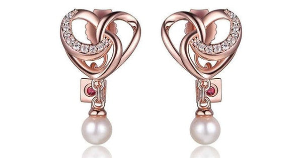 SSRGP Cubic Zirconia and Genuine Pearl Heart Post Earring. Stone size: 4-4.5(mm)