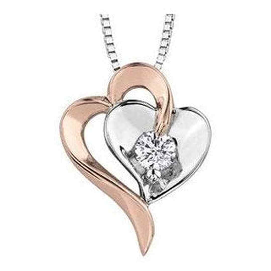 10K Rose Gold Canadian Diamond (0.09 ct T.W.) Double Heart Necklace