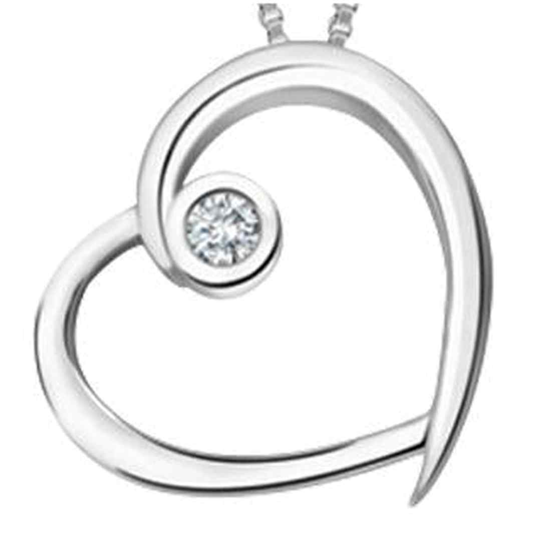 10K White Gold Diamond (0.04 ct. T.W) Heart & Bezel Necklace