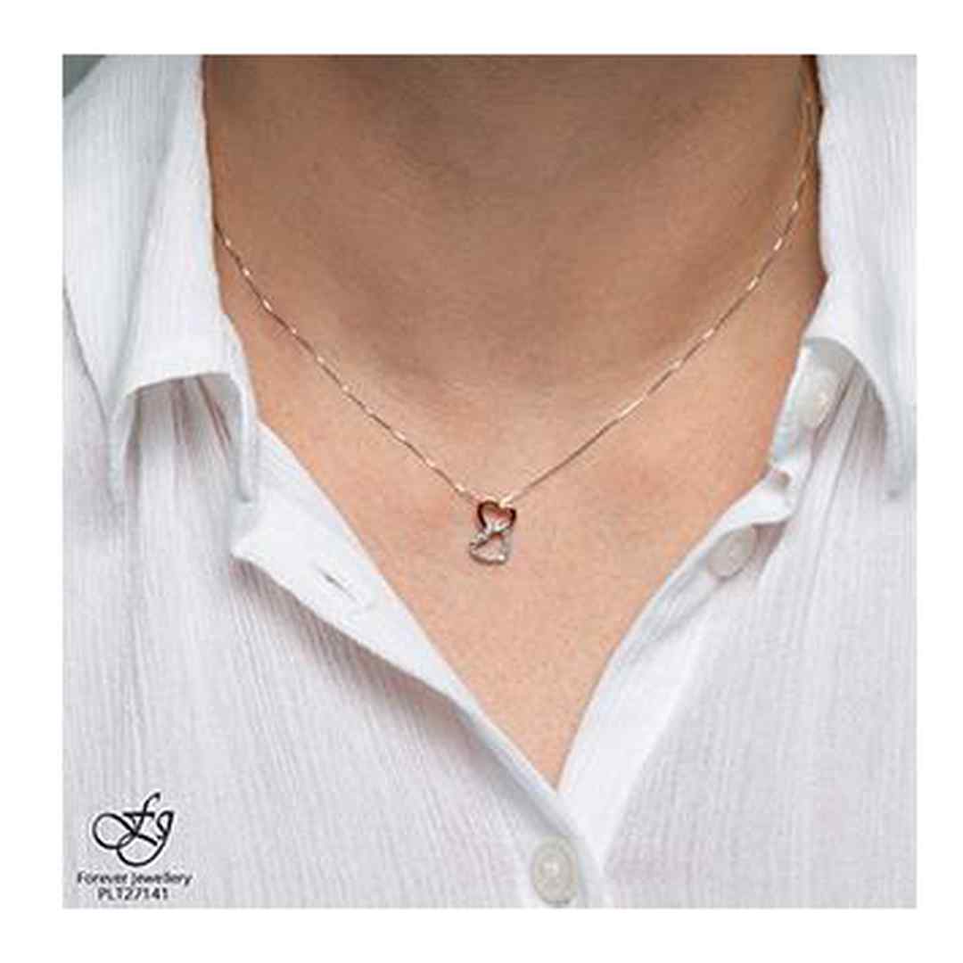 10K Rose & White Gold Diamond (0.06 ct. T.W) Duo Heart Interlocking Necklace