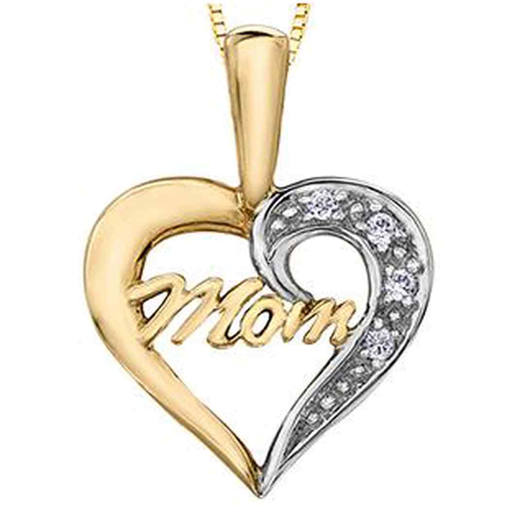 10K Yellow Gold Diamond (0.02 ct. T.W) Golden Heart "Mom" Necklace