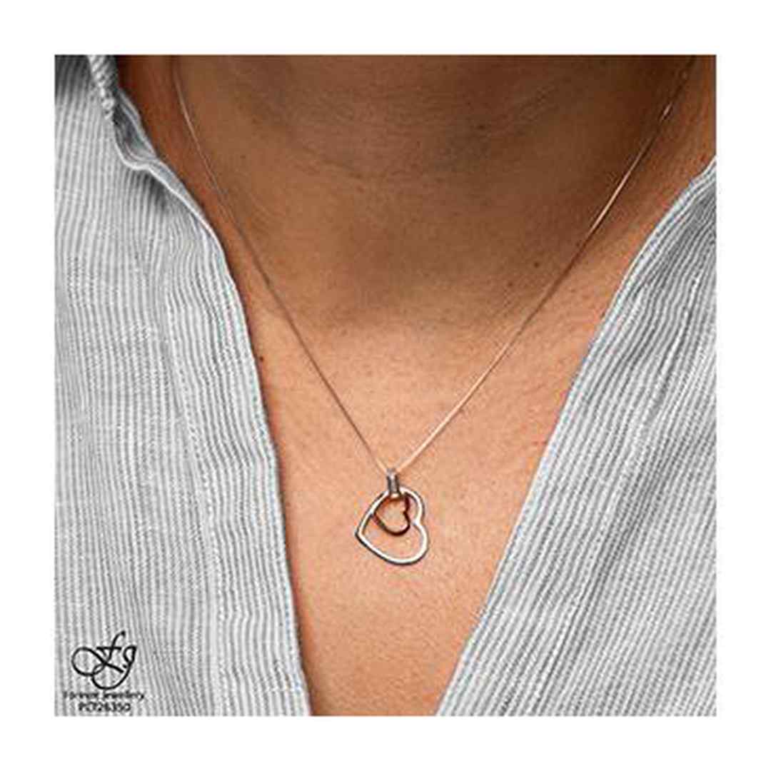 10K Rose & White Gold Diamond (0.02 ct. T.W.) Double Heart Necklace