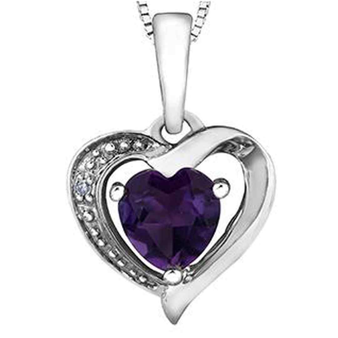 10K White Gold Amethyst & Diamond Accent Heart Shaped Necklace