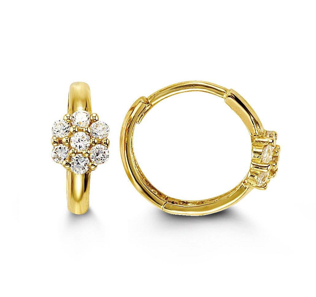 Baby Cluster CZ Flower in 14K Gold Huggies