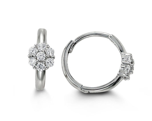 Baby Cluster CZ Flower  in 14K White Gold Huggies