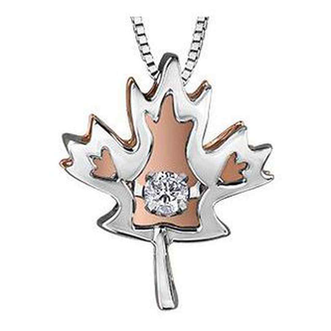 Sterling Silver & 10k Rose Gold Canadian Dancing Diamond (0.03 ct T.W.) Maple Leaf Necklace