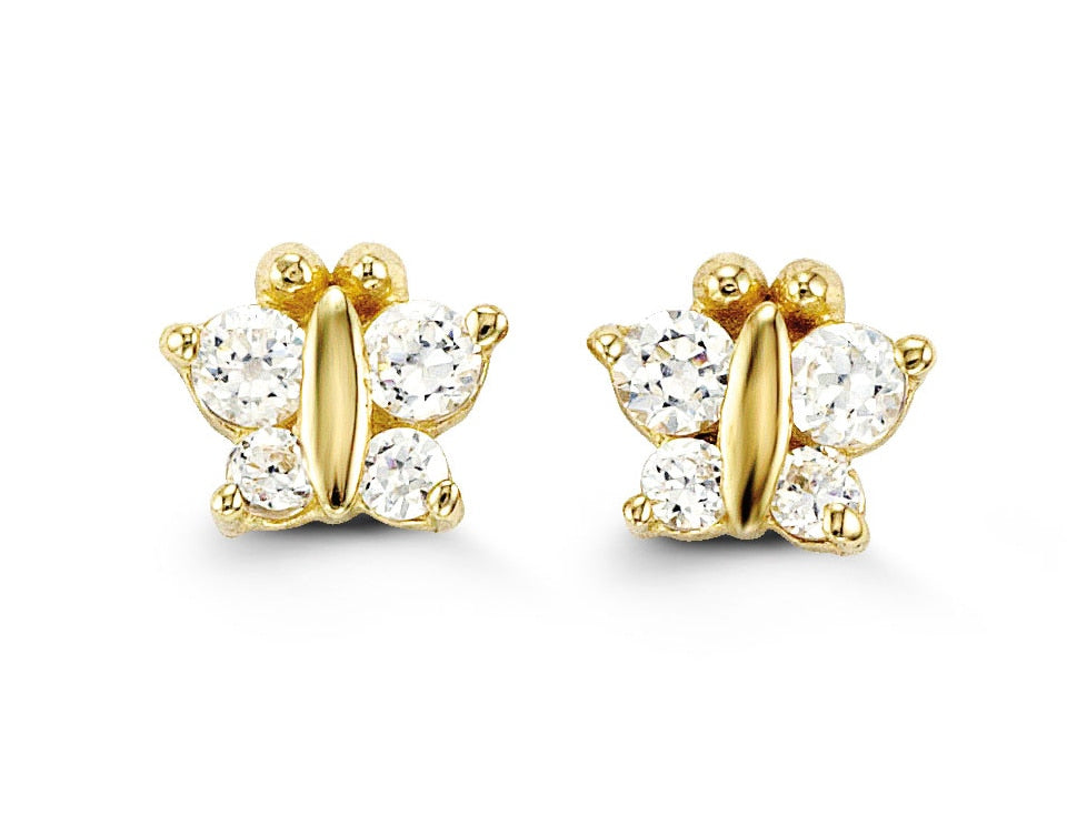 Baby White Butterflies Studs in 14k Yellow Gold