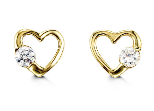 Baby Open Heart Studs in 14k Yellow Gold
