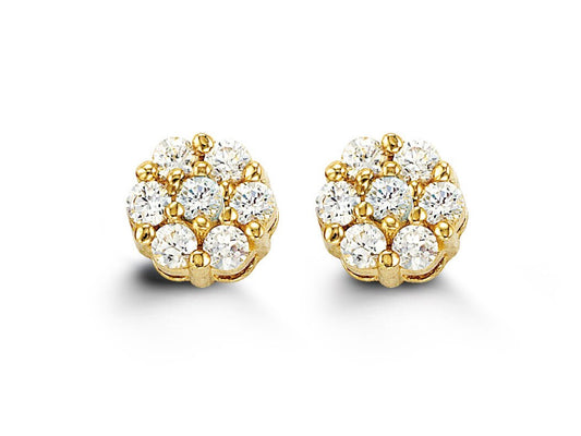 Baby White Flower Halo Studs in 14k Yellow Gold