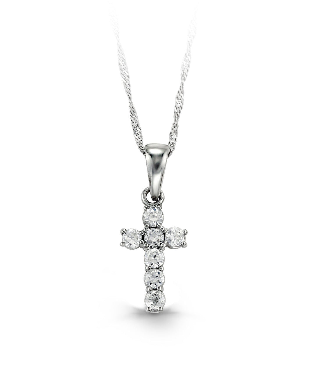 Baby CZ Cross Necklace in White Gold 