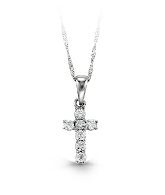 Baby CZ Cross Necklace in White Gold 