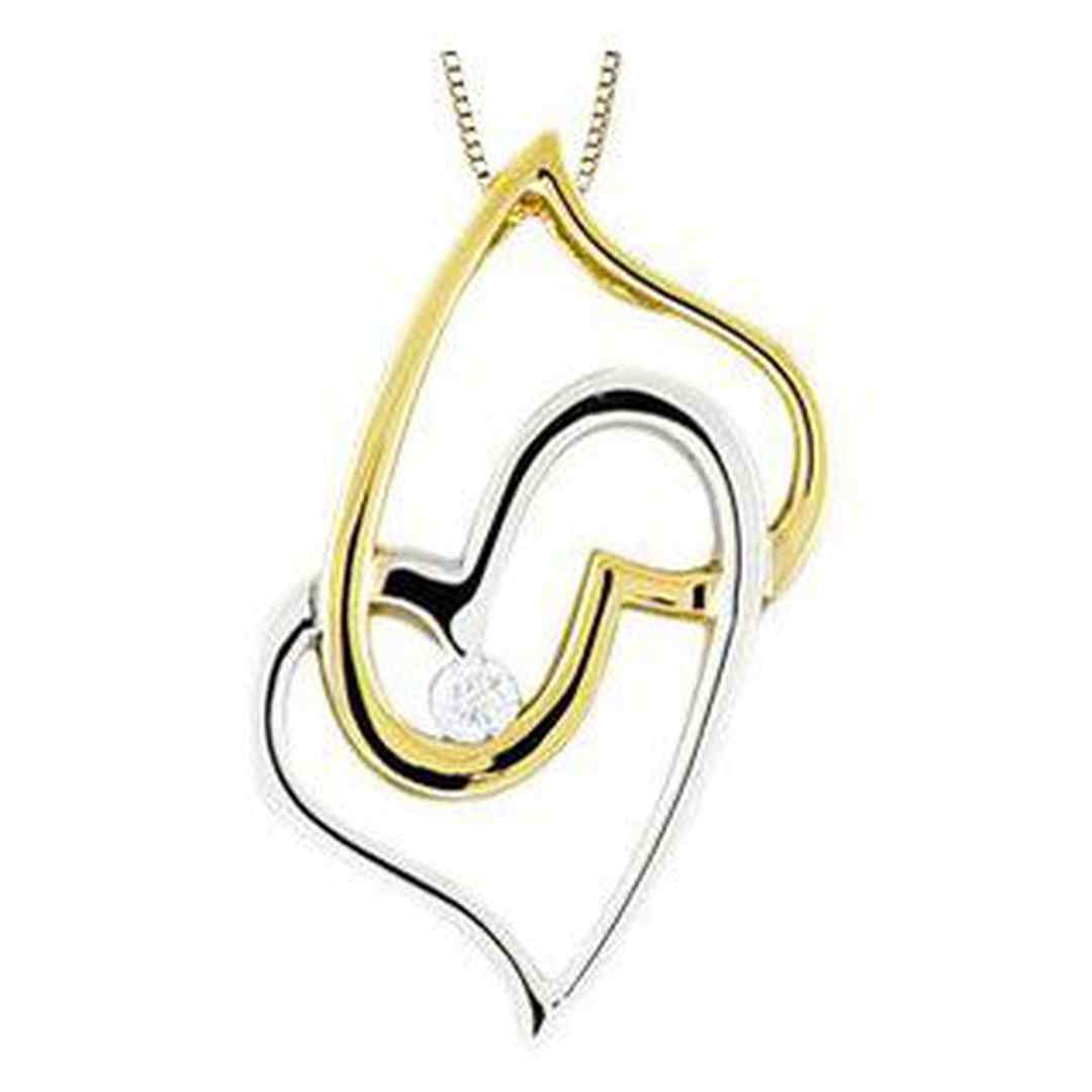 10K Yellow Gold Canadian Diamond (0.03 ct T.W.) Intertwined Double Hearts Necklace
