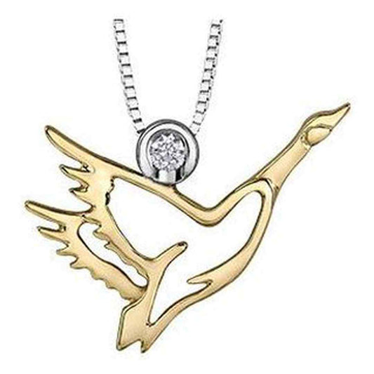 Sterling Silver & 10K Yellow Gold Canadian Diamond (0.05 ct T.W.) Heron & Bezel  Necklace