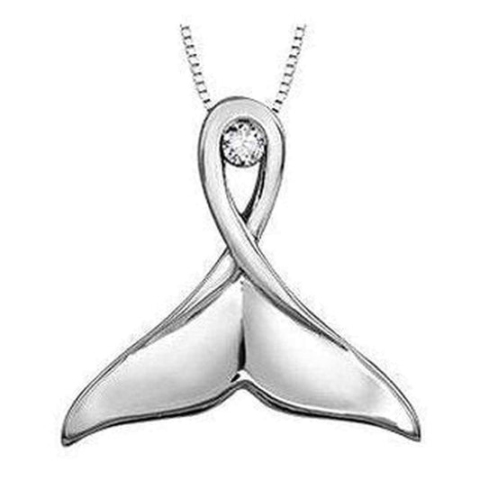10K White Gold Canadian Diamond (0.04 ct T.W.) Whale Tail Necklace