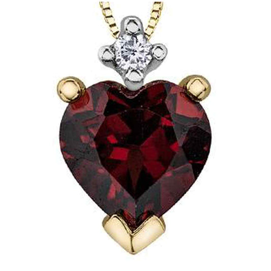 10K Yellow Gold Heart Shaped Garnet &  Diamond Accent Necklace