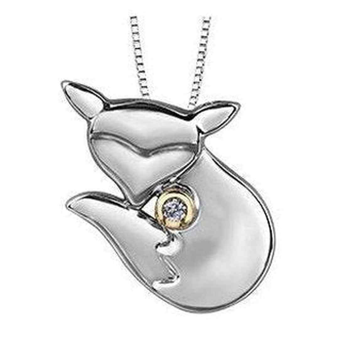 Sterling Silver & 10K Yellow  Gold Canadian Diamond (0.03 ct T.W.) Fox Necklace