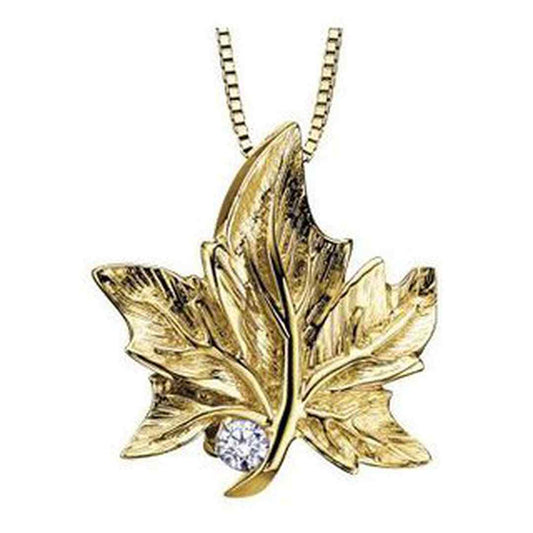 10K Yellow Gold Canadian Diamond (0.03 ct T.W.) Maple Leaf Necklace