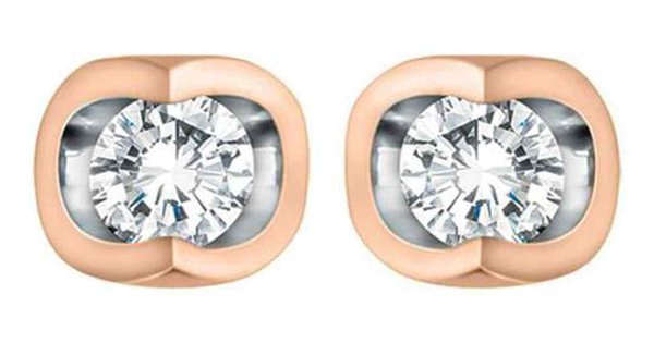 10K Rose & White Gold Solitaire Diamond (0.06 ct. T.W.) Half Moon Studs