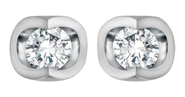 10K White Gold Solitaire Diamond (0.06 ct. T.W.) Half Moon Studs