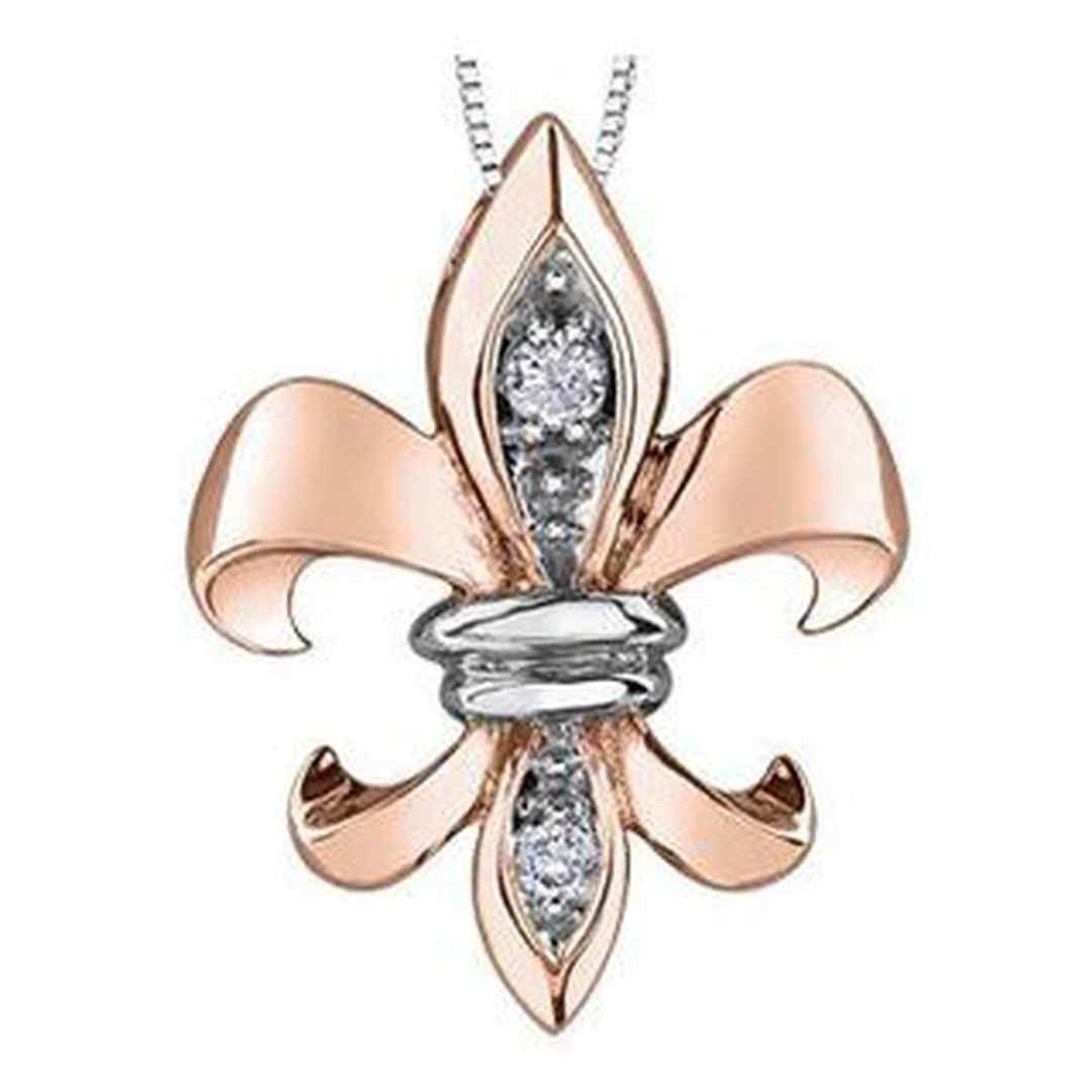 10K Rose & White Gold Canadian Diamond (0.08 ct T.W.) Fleur-De-Lys Necklace