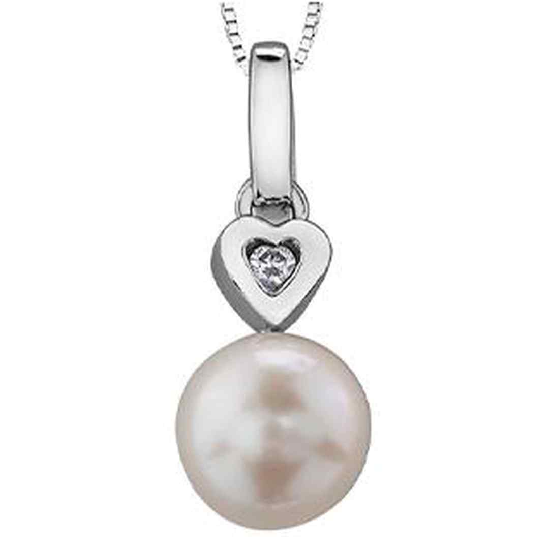 10K White Gold Pearl & Diamond Accent Necklace