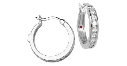 Sterling Silver Rhodium Plated Channel Set Cubic Zirconia 20mm Hoop Earring
