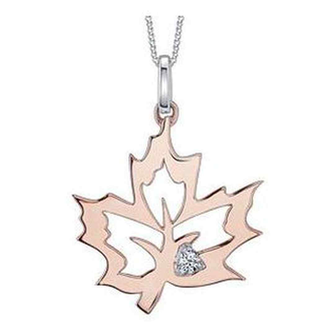 10K Rose & White Gold Canadian Diamond (0.02 ct T.W.) Maple Leaf Necklace