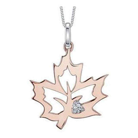 10K Rose & White Gold Canadian Diamond (0.02 ct T.W.) Maple Leaf Necklace