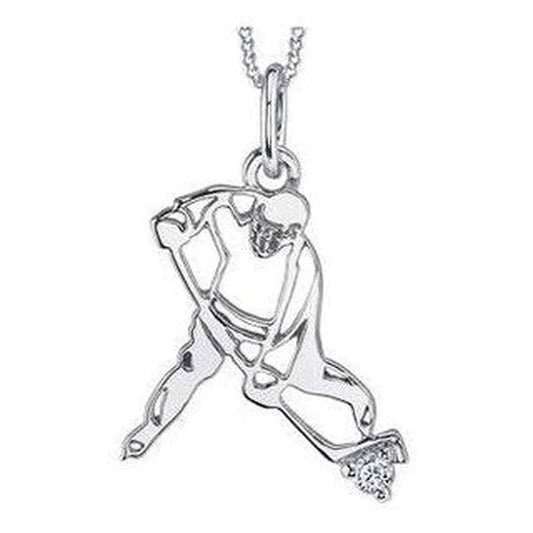 10K White Gold Canadian Diamond (0.02 ct T.W.) Hockey Player Necklace