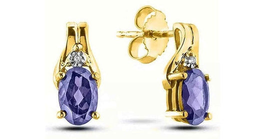 September Birthstone 0.02TW Diamond 10K Yellow Gold Earrings - Sapphire