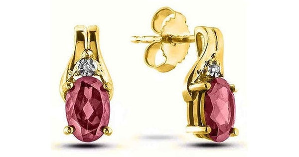 July Birthstone 0.02TW Diamond 10K Yellow Gold Earrings - Ruby