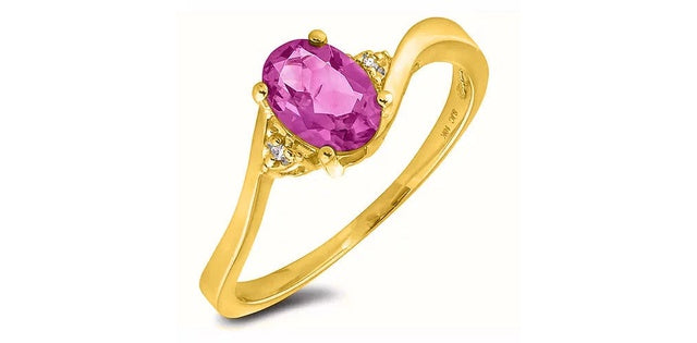 October Birthstone 0.02TW Diamond 10K Yellow Gold Ring - Pink Topaz