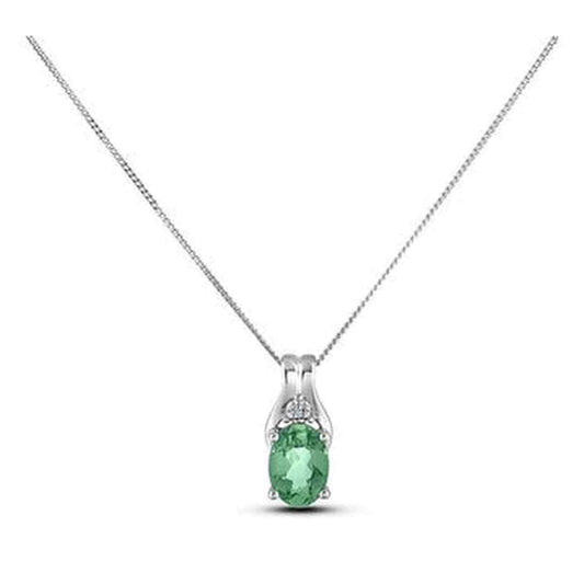 May Birthstone 0.02TW Diamond 10K White Gold Pendant - Emerald