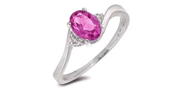 October Birthstone 0.02TW Diamond 10K White Gold Ring - Pink Topaz