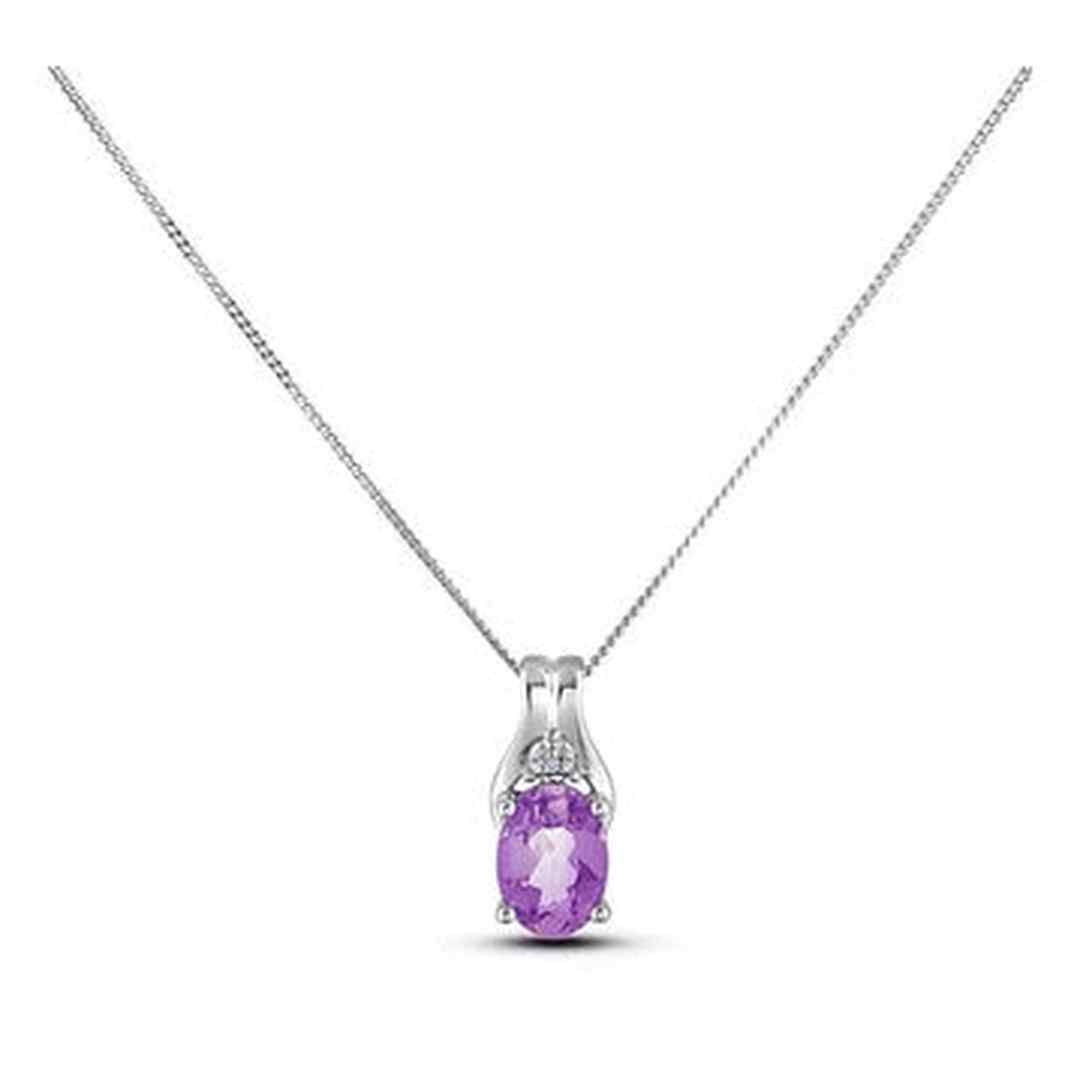 February Birthstone 0.02TW Diamond 10K White Gold Pendant - Amethyst