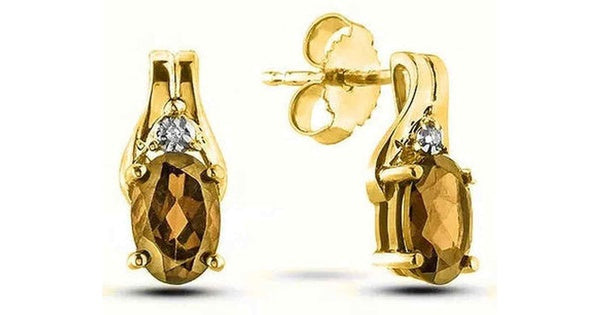 November Birthstone 0.02TW Diamond 10K Yellow Gold Earrings - Citrine