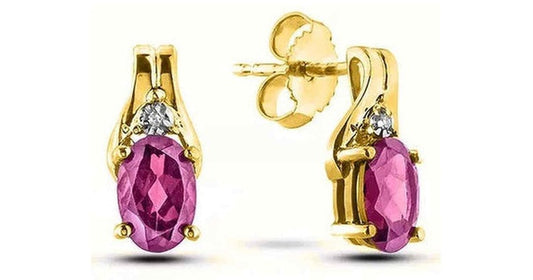 October Birthstone 0.02TW Diamond 10K Yellow Gold Earrings - Pink Topaz