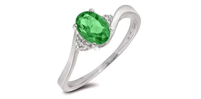 May Birthstone 0.02TW Diamond 10K White Gold Ring - Emerald