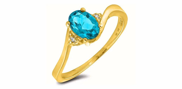 March Birthstone 0.02TW Diamond 10K Yellow Gold Ring - Aquamarine