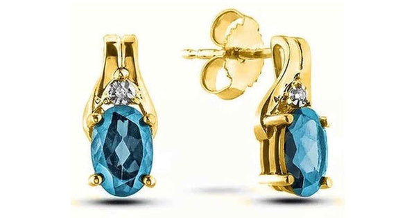 March Birthstone 0.02TW Diamond 10K Yellow Gold Earrings - Aquamarine