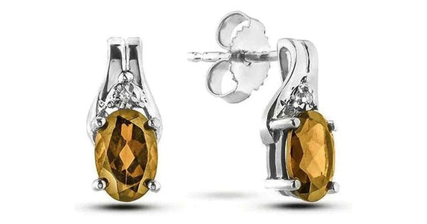November Birthstone 0.02TW Diamond 10K White Gold Earrings - Citrine