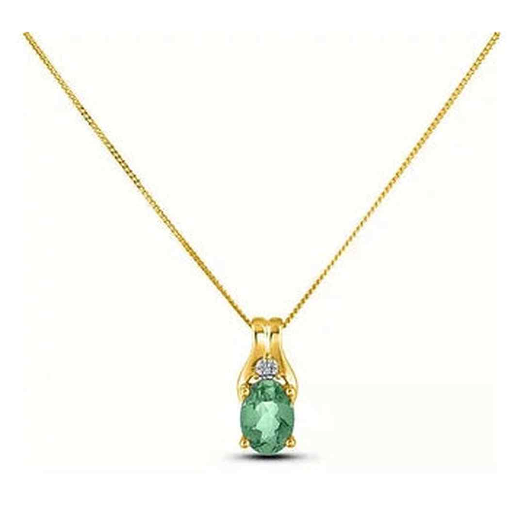 May Birthstone 0.02TW Diamond 10K Yellow Gold Pendant - Emerald