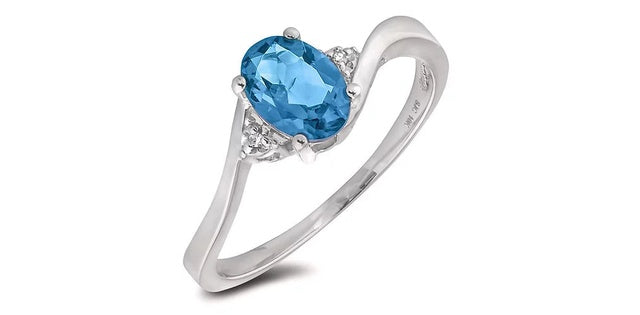 December Birthstone 0.02TW Diamond 10K White Gold Ring - Blue Topaz
