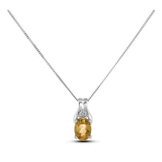 November Birthstone 0.02TW Diamond 10K White Gold Pendant - Citrine