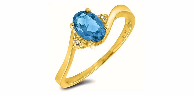 December Birthstone 0.02TW Diamond 10K Yellow Gold Ring - Blue Topaz
