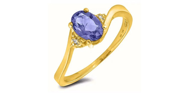 September Birthstone 0.02TW Diamond 10K Yellow Gold Ring - Sapphire